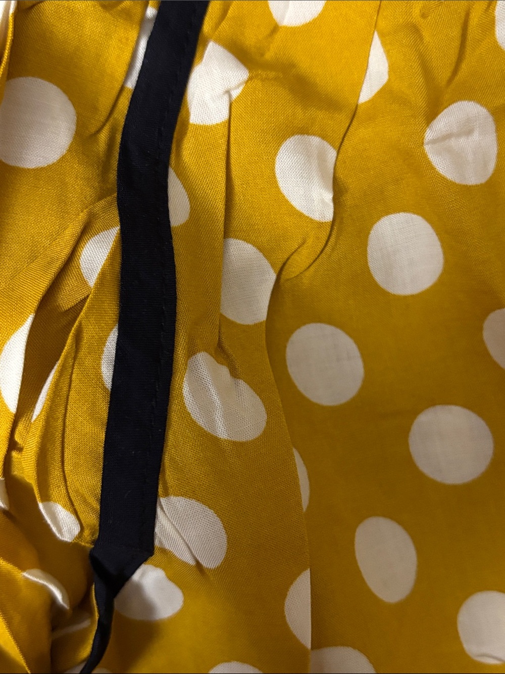 NWT Vintage-Inspired Mustard Polka Dot Midi Skirt Navy Trim Pockets Lined - Picture 7 of 7